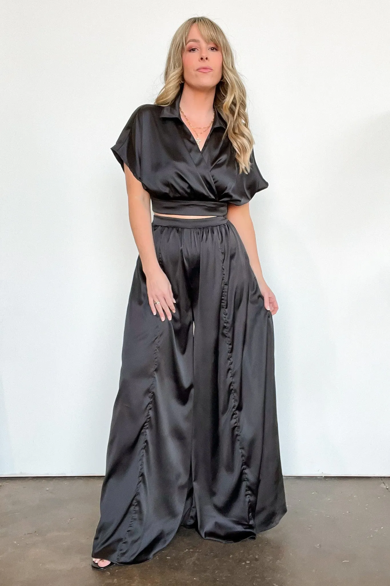 Coy Perfection Flowy Satin Wide Leg Pants - FINAL SALE