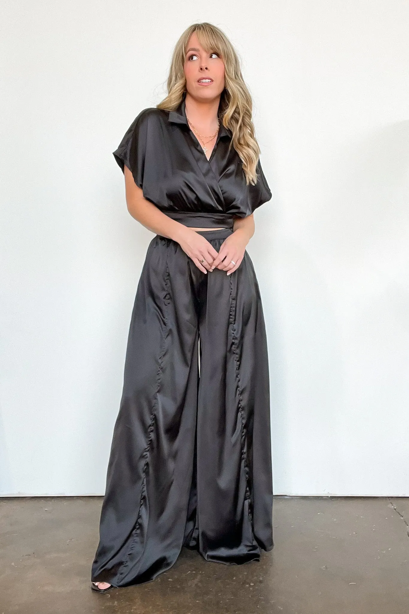 Coy Perfection Flowy Satin Wide Leg Pants - FINAL SALE