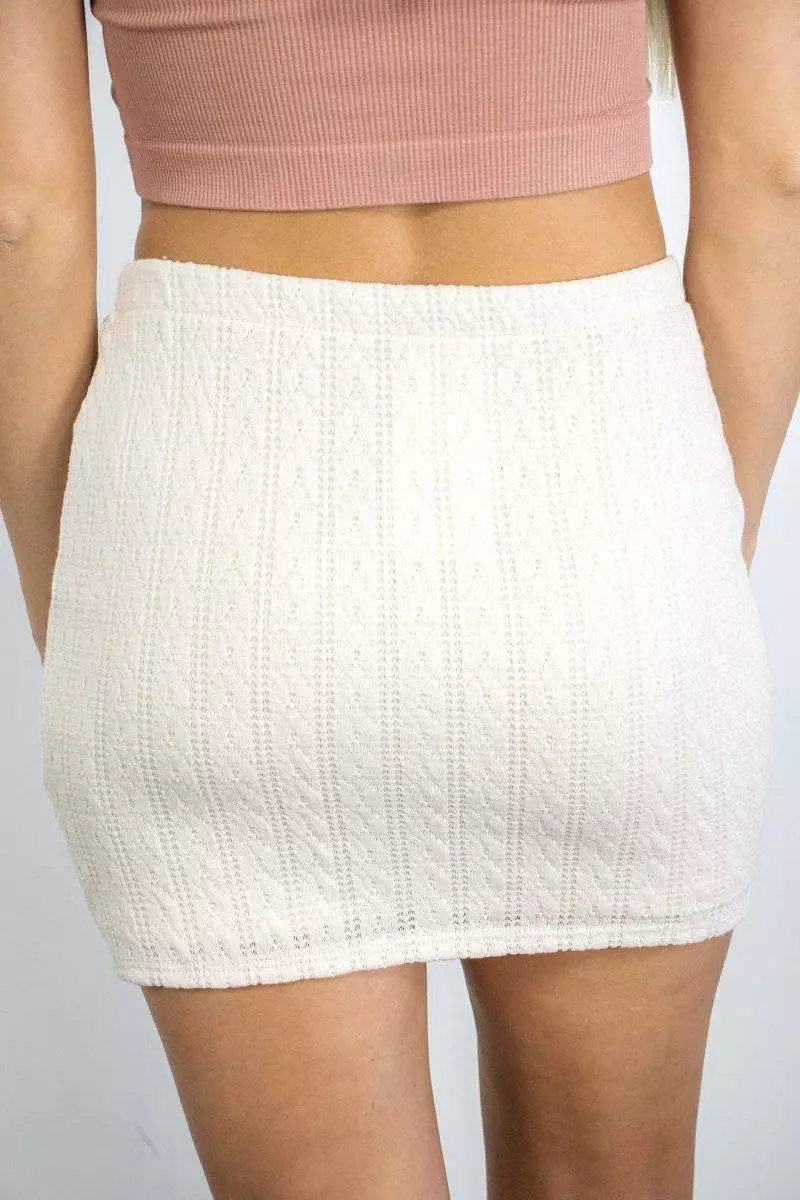 Cream Knit Mini Skirt