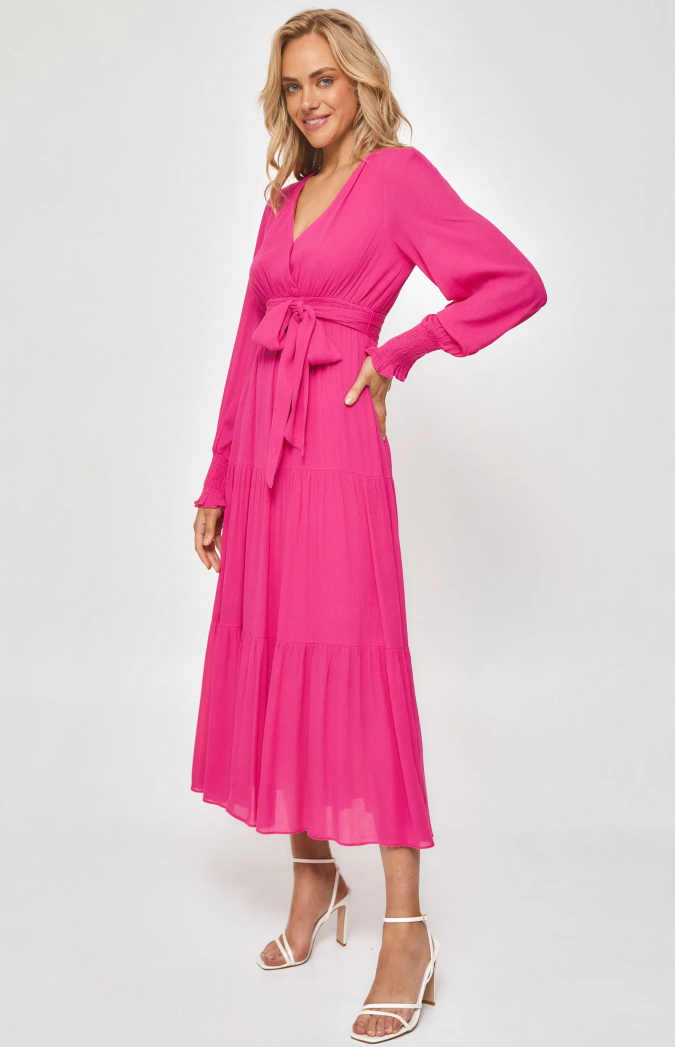 Crepe Maxi Dress with Shirred Waist and Tiered Hem (SDR1199A) 