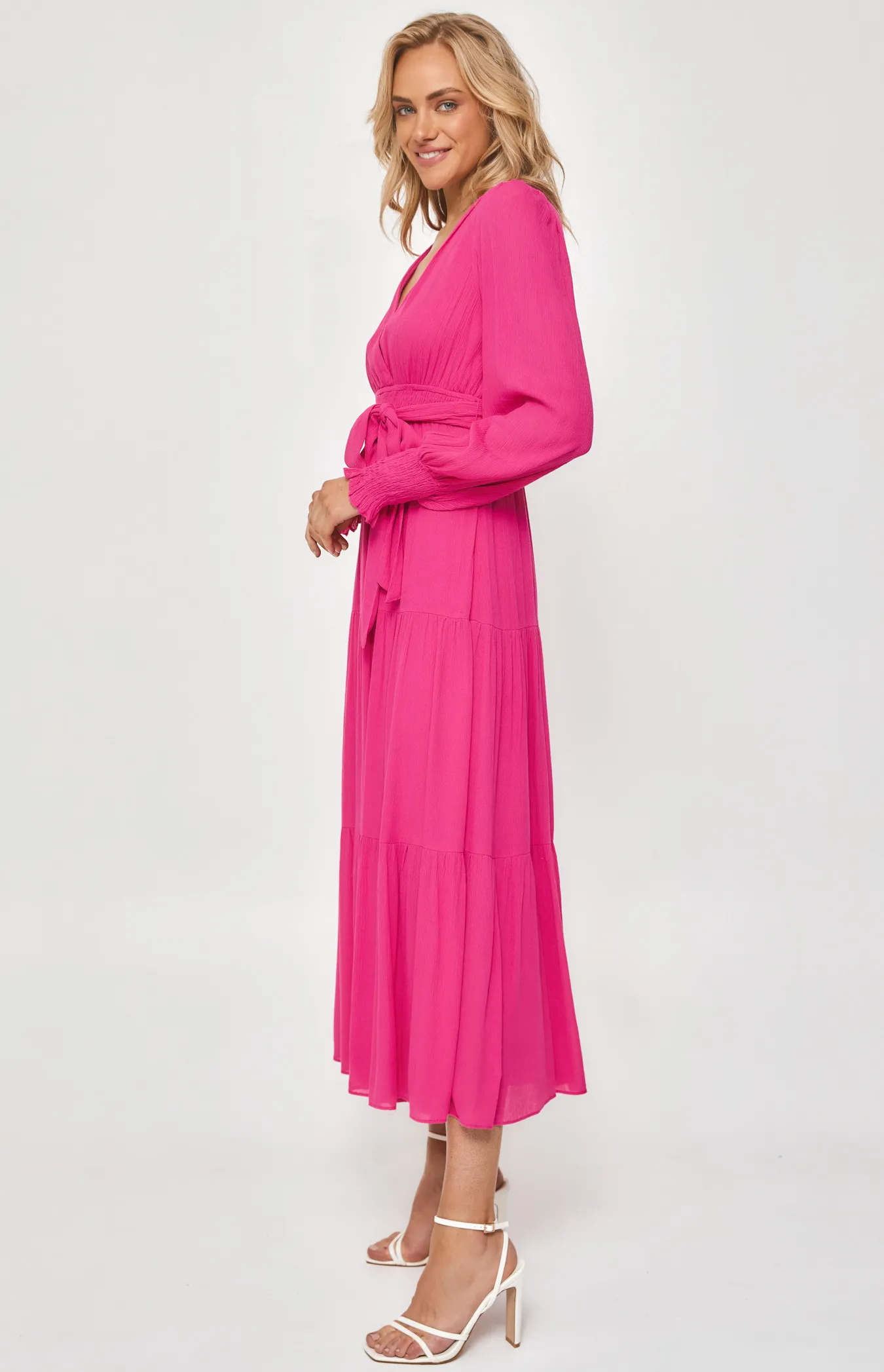 Crepe Maxi Dress with Shirred Waist and Tiered Hem (SDR1199A) 