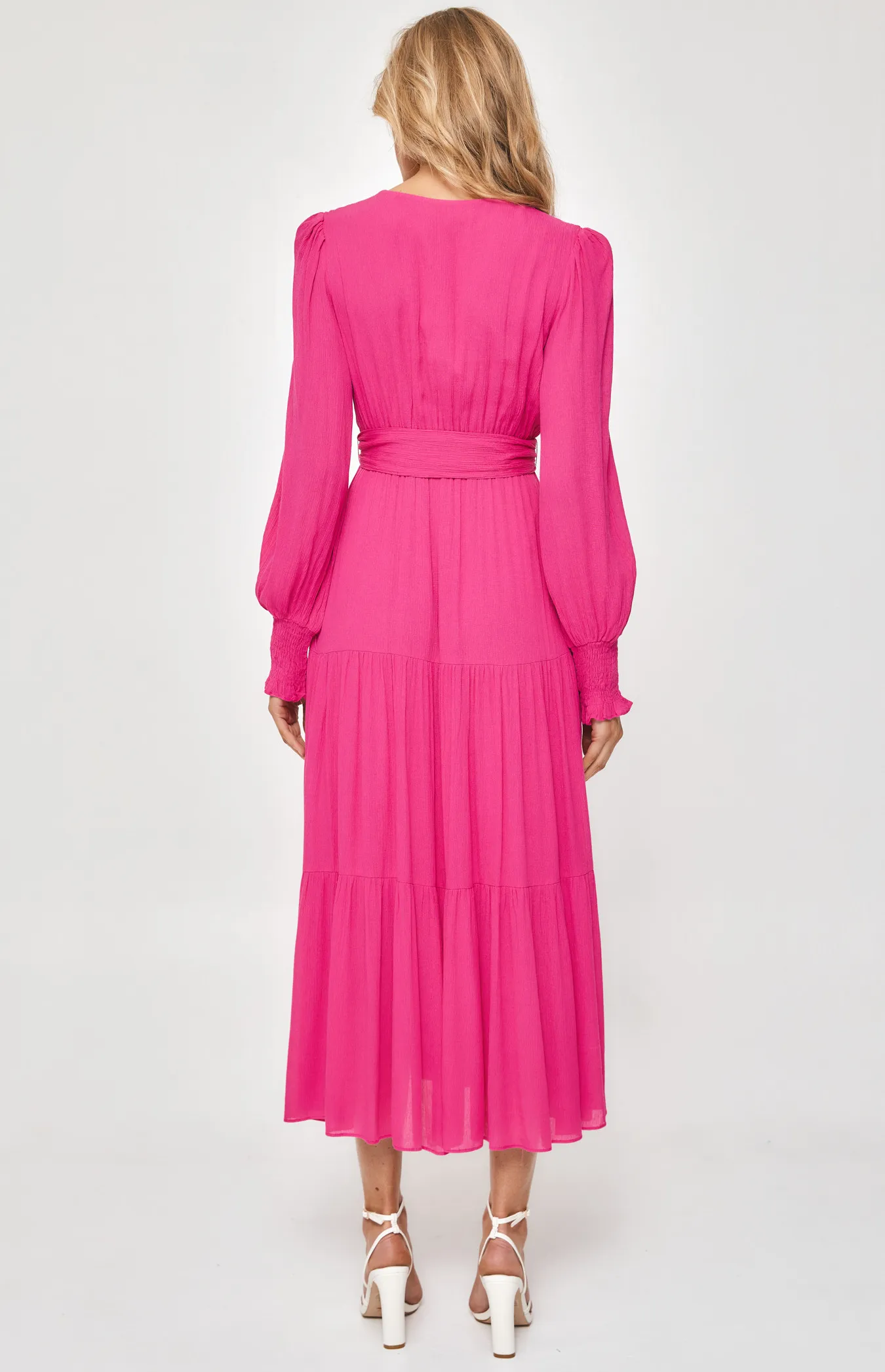 Crepe Maxi Dress with Shirred Waist and Tiered Hem (SDR1199A) 