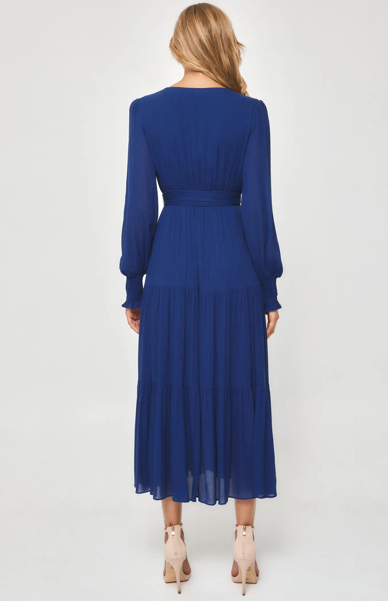 Crepe Maxi Dress with Shirred Waist and Tiered Hem (SDR1199A) 