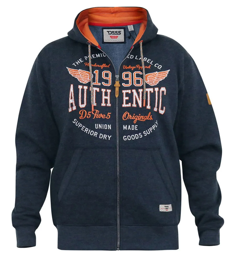 D555 Big Mens Hoodie With Full Zip and Large Chest Print (HAMILTON)