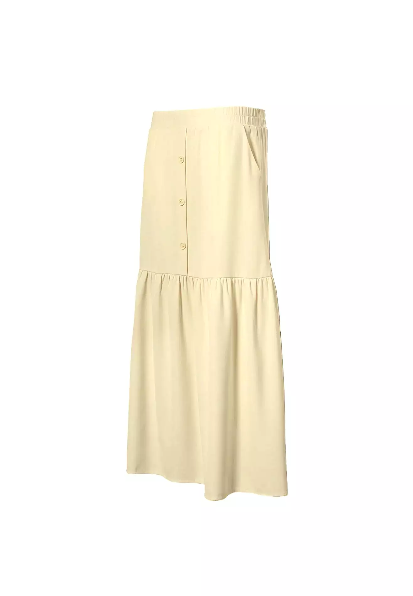 DAISY By VOIR Pocketed Front Button Peplum Maxi Skirt