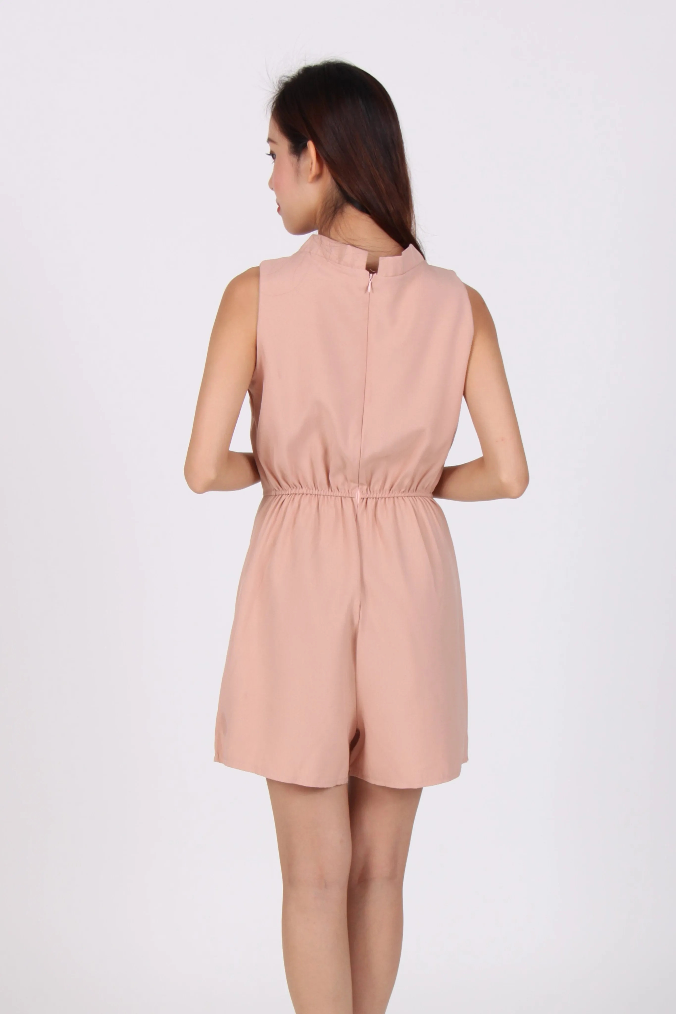 Deep V Layer Romper in Beige