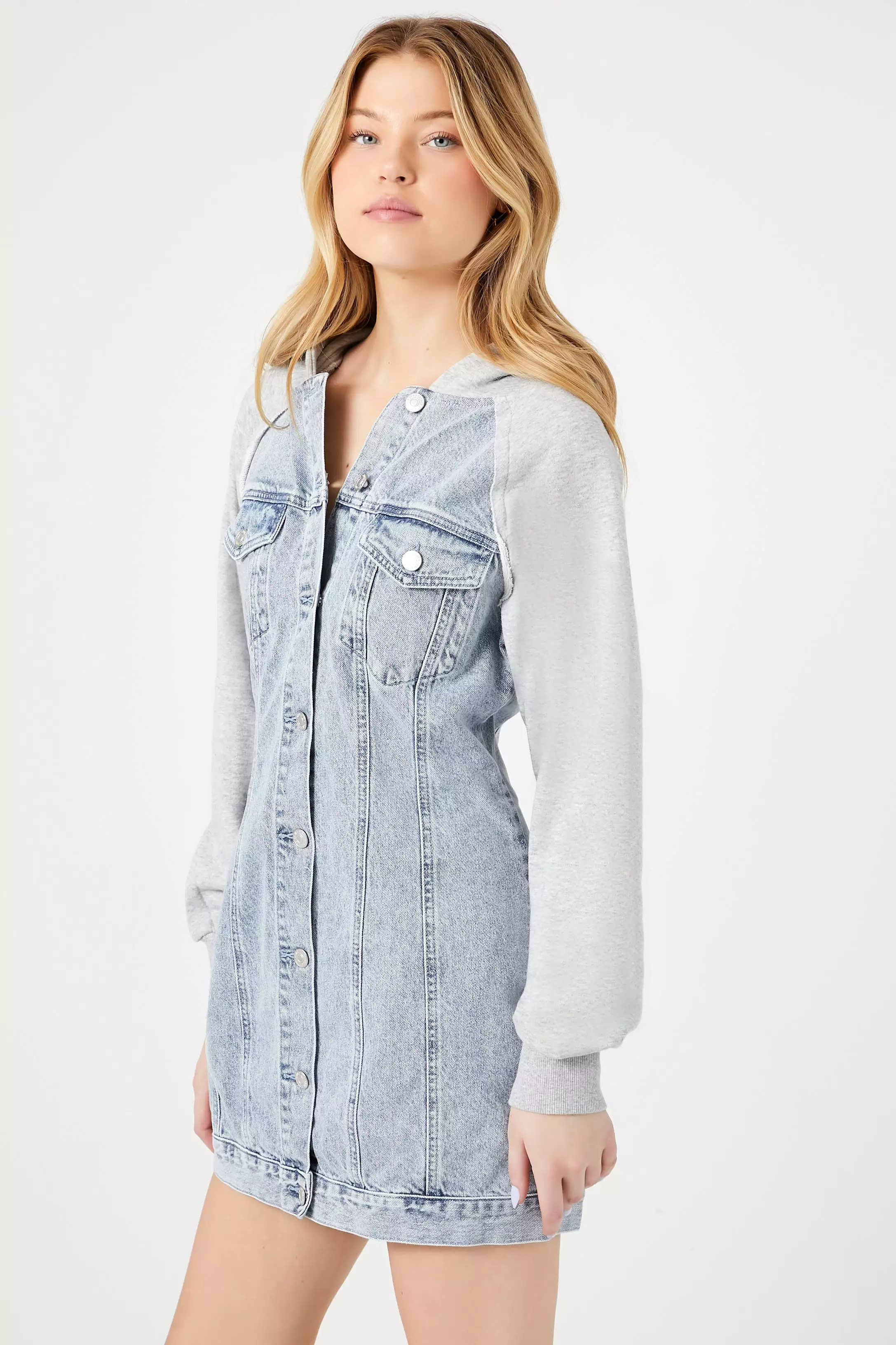 Denim Hooded Combo Mini Dress