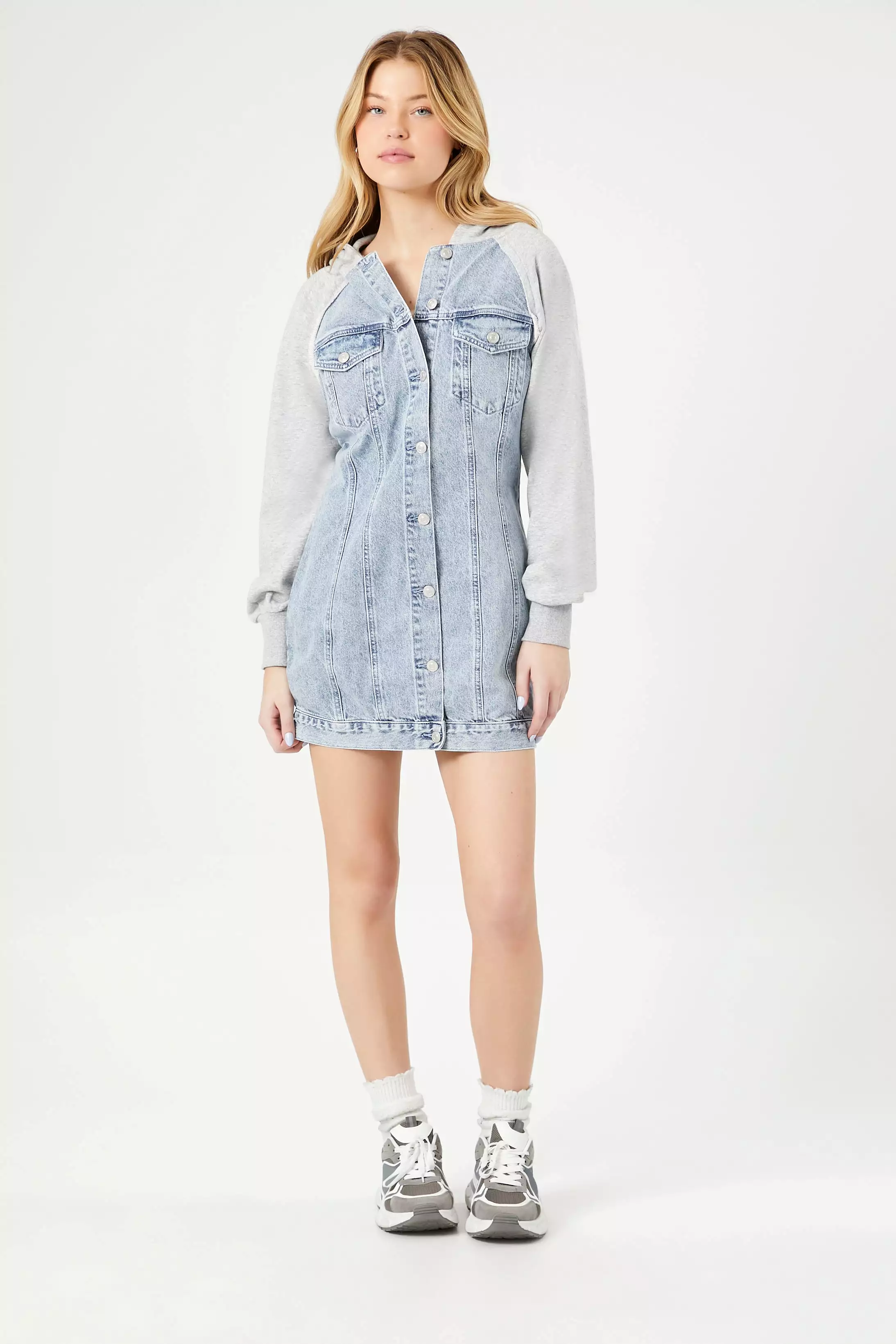 Denim Hooded Combo Mini Dress