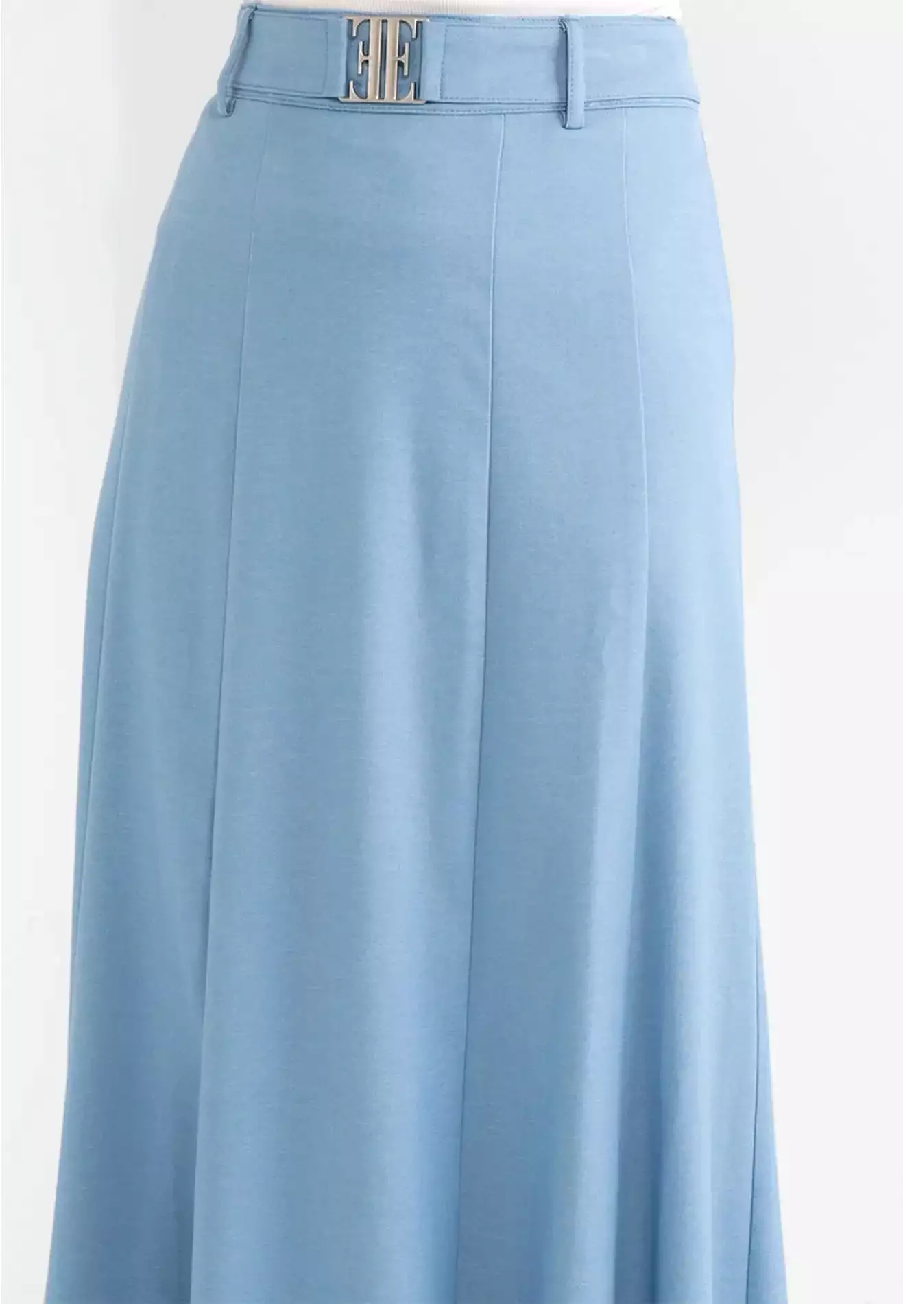 Denim Logo Belted Flare Maxi Skirt