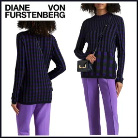 DIANE von FURSTENBERG  |Crew Neck Gingham Other Plaid Patterns Casual Style Rib