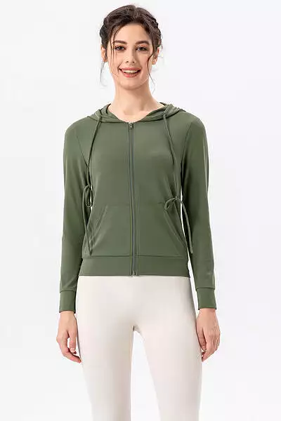 Drawstring Zip Up Hooded Active Outerwear