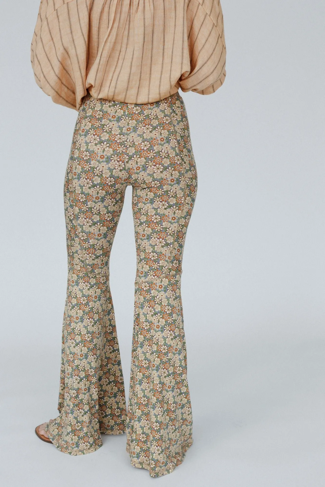 Dream in Flowers Flare Pants - Denim Khaki