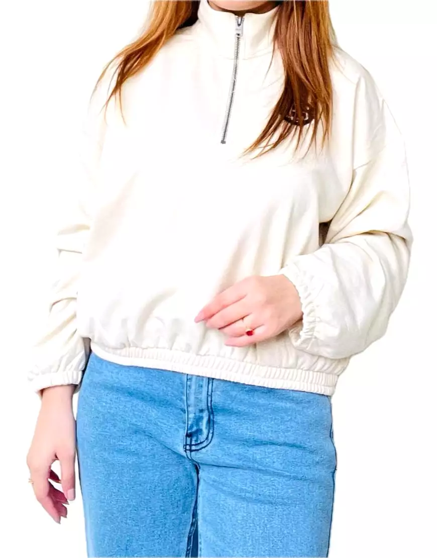 Elastic Waist Shirt with Zipper in Off white