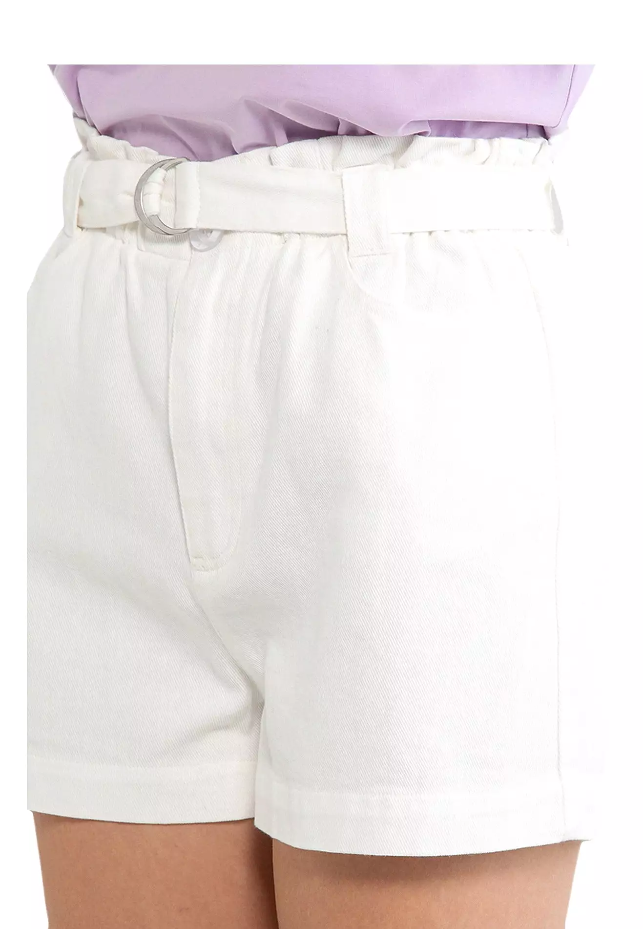 ELLE Apparel Belted Cotton Twill Tailored Shorts