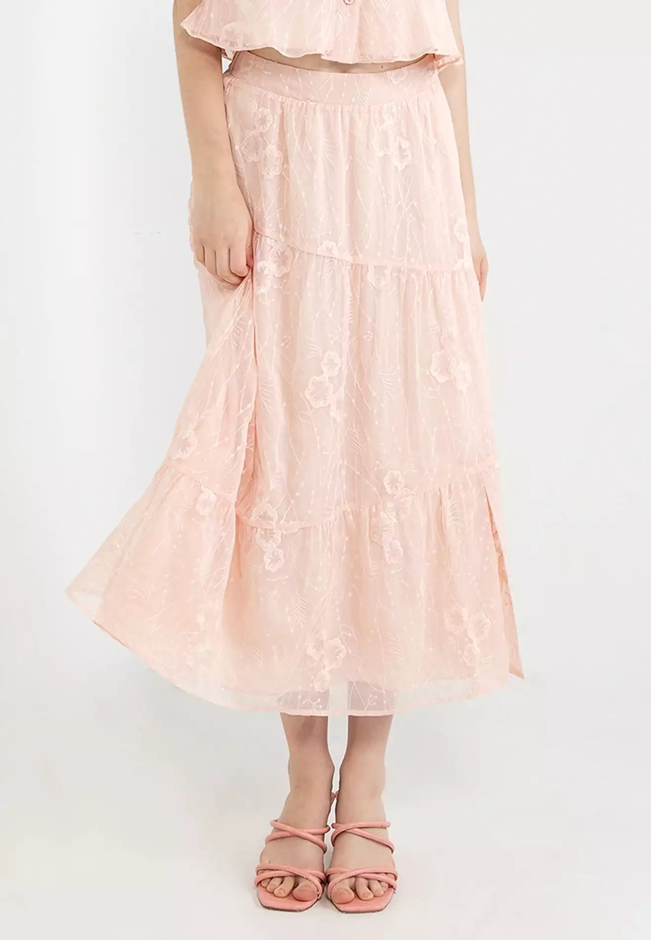 ELLE Apparel Blossom Embroidery Midi Skirt