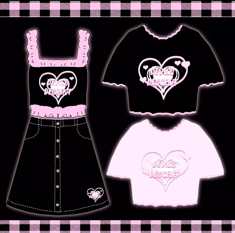 embroidery Kuma demon camisole/ crop t-shirt / skirt /long sleeve