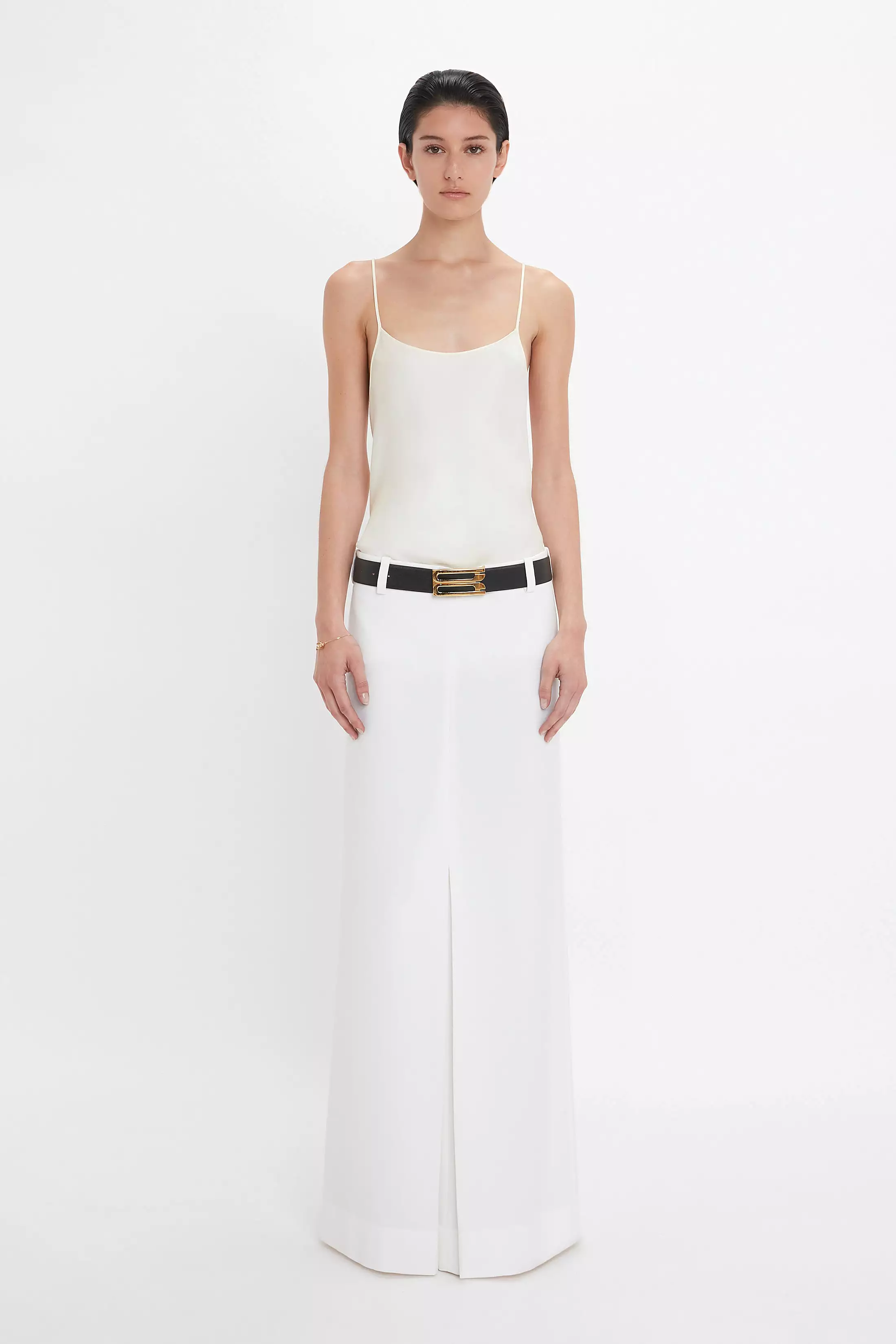 Exclusive Tailored Floor-Length Pleated Skirt In Ivory