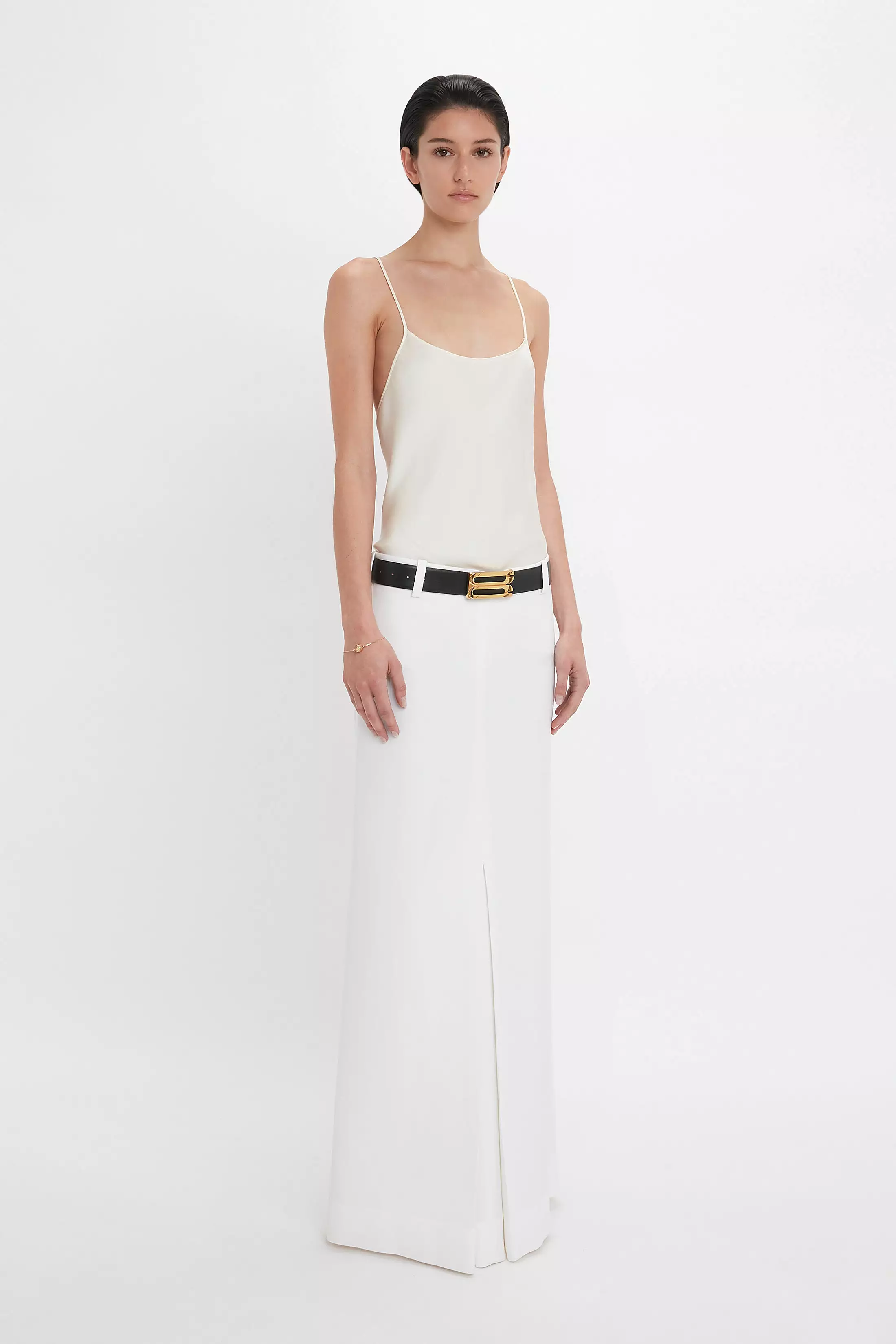 Exclusive Tailored Floor-Length Pleated Skirt In Ivory