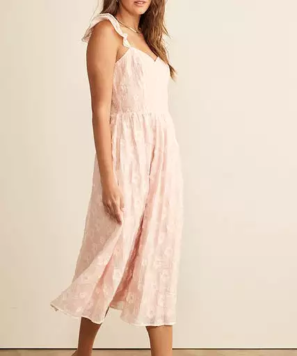 Floral Jacquard Midi Dress - Peach