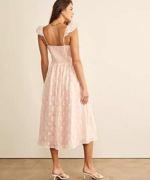 Floral Jacquard Midi Dress - Peach