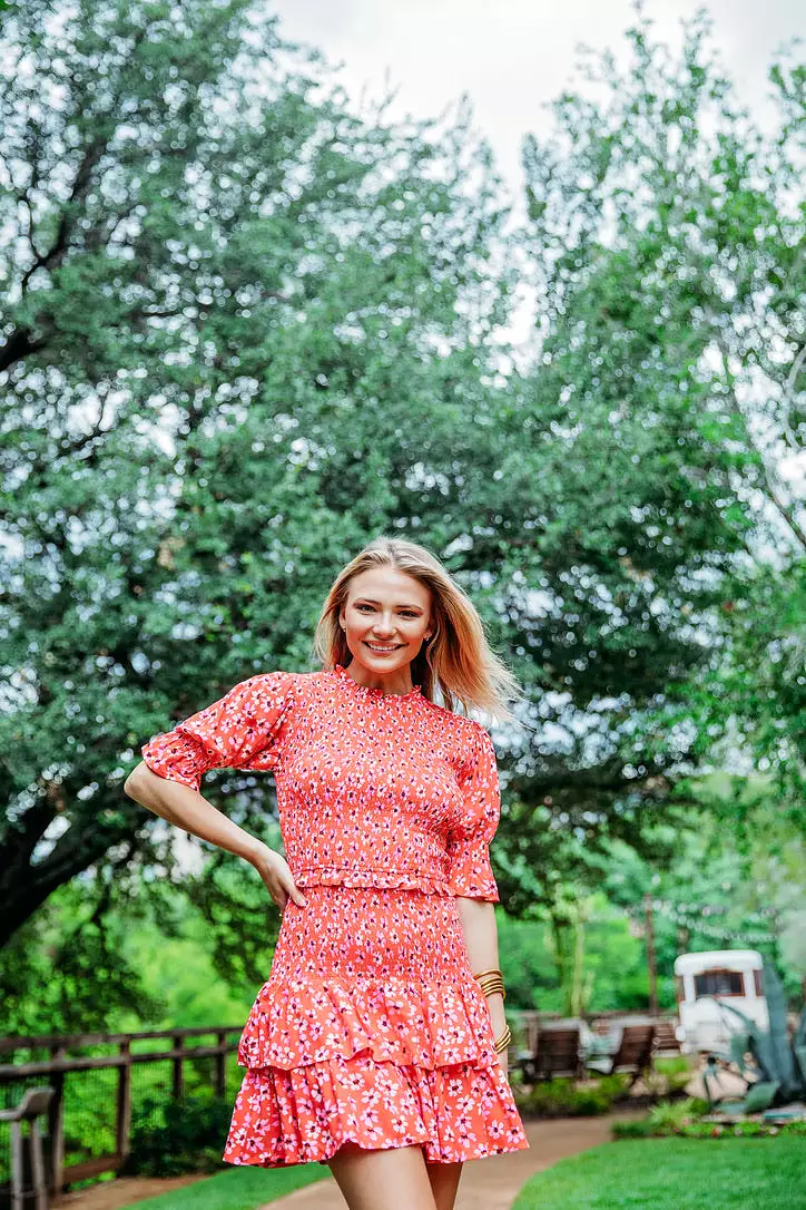 Floral Smock Ruffle Dress