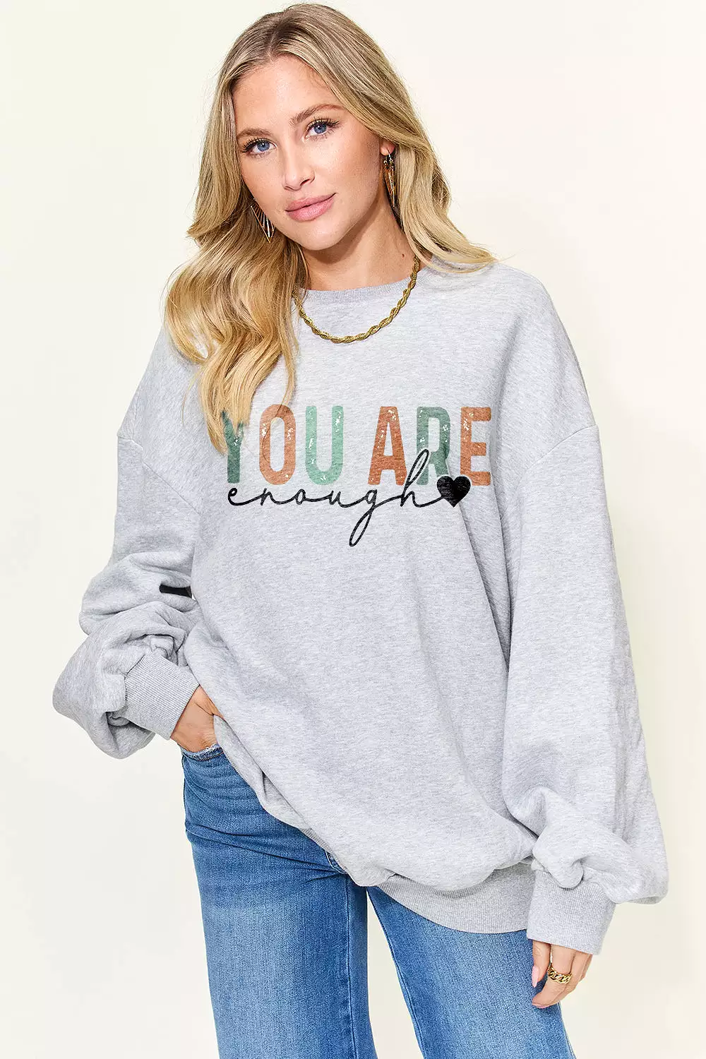 Full Size YOU ARE ENOUGH Drop Shoulder Oversized Sweatshirt