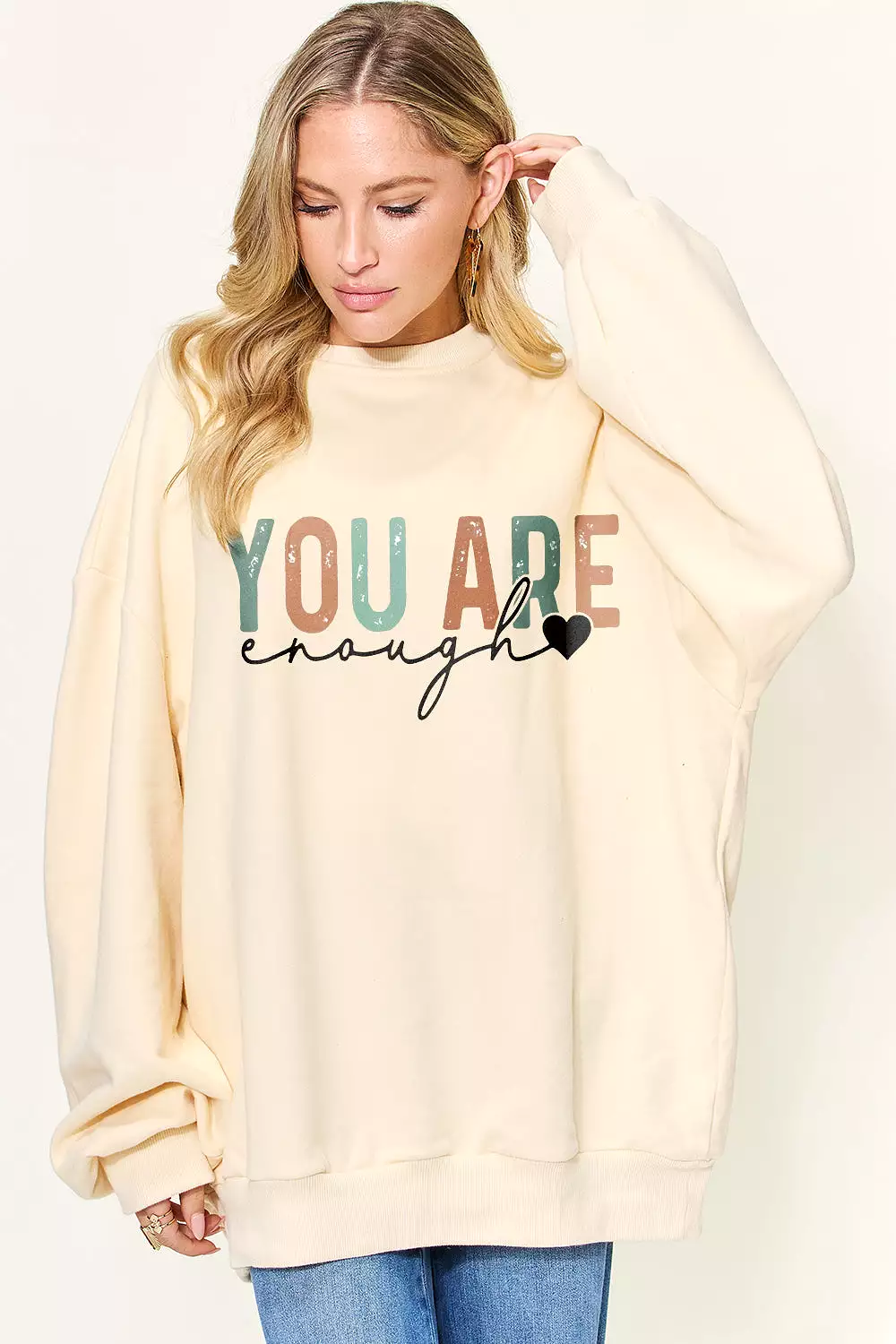 Full Size YOU ARE ENOUGH Drop Shoulder Oversized Sweatshirt