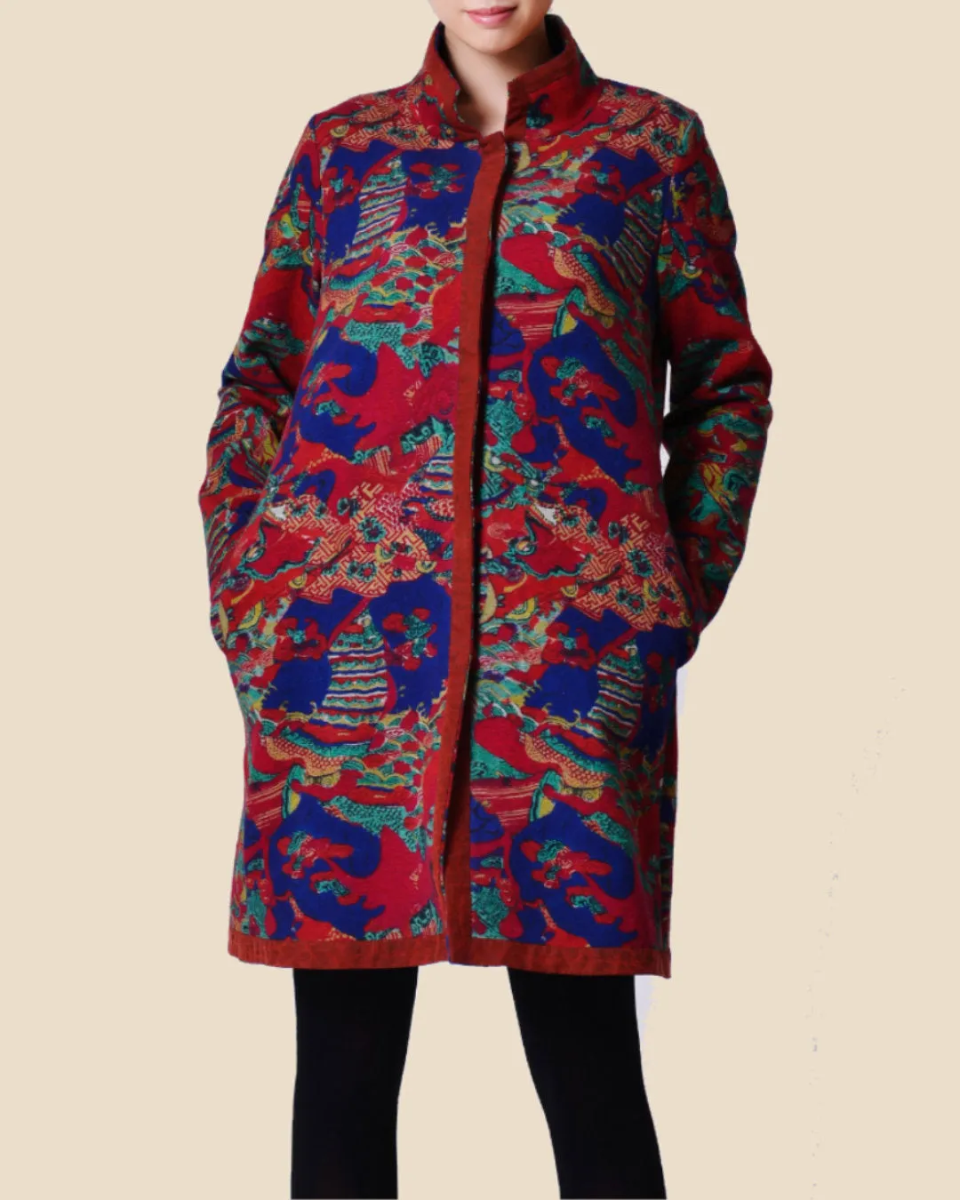 Gambiered Guangdong Silk Loose-Fit Reversible Coat