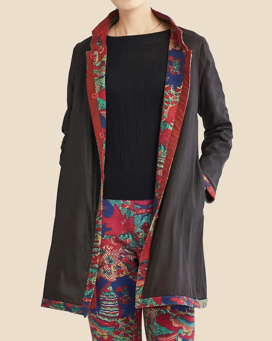 Gambiered Guangdong Silk Loose-Fit Reversible Coat