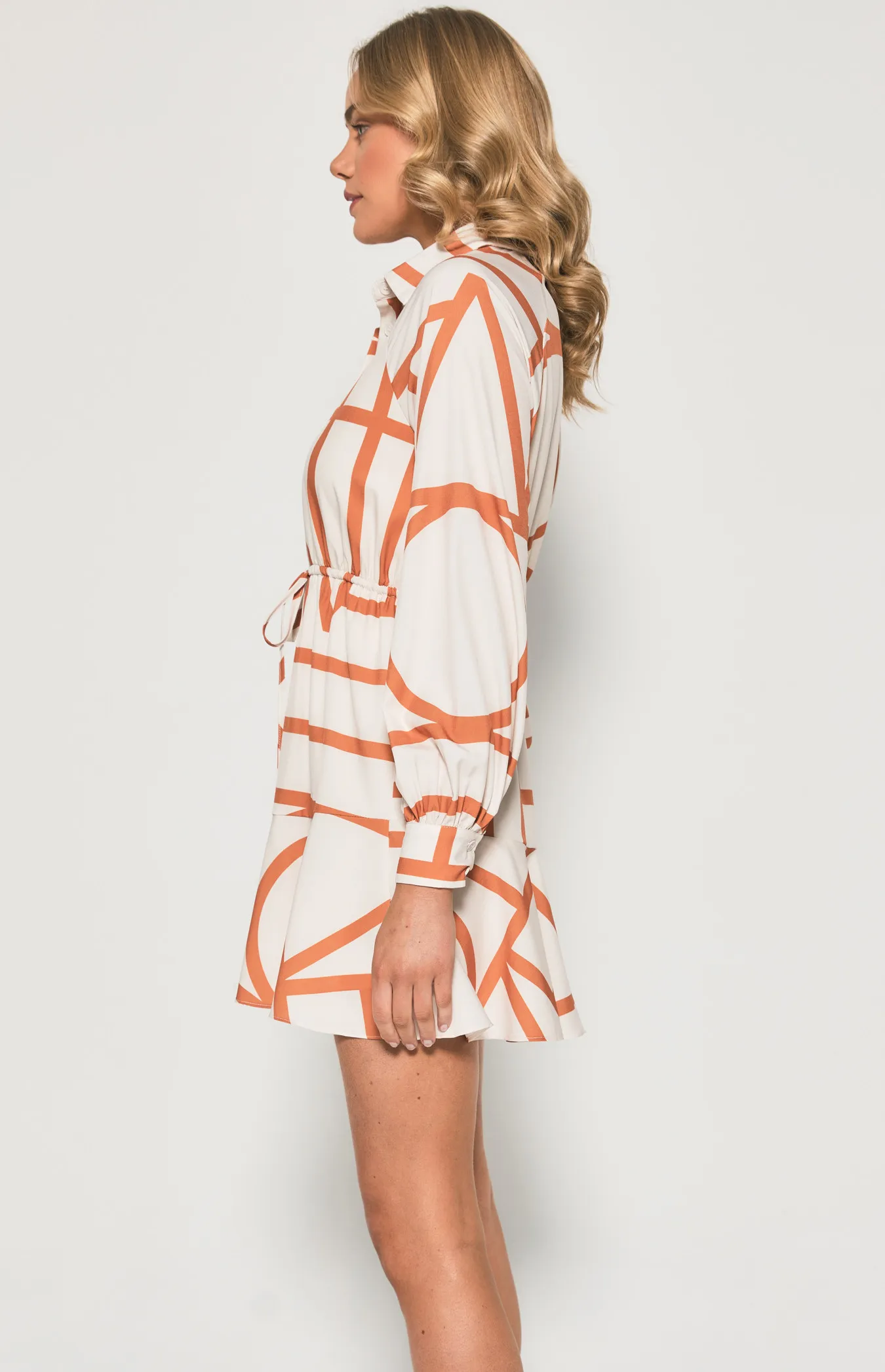 Geometric Shirt Dress with Drawstring Waist (SDR1172-2B)