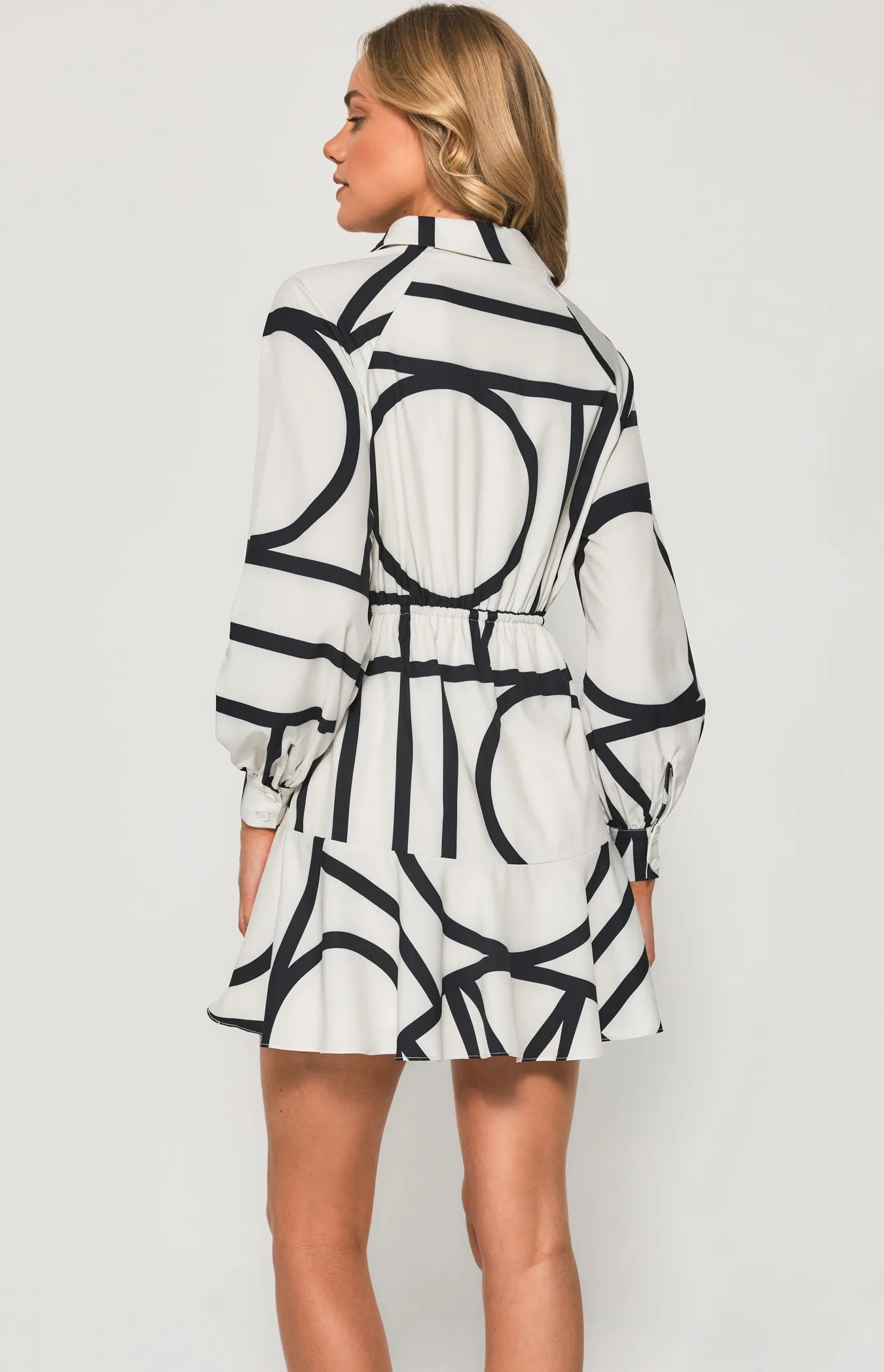 Geometric Shirt Dress with Drawstring Waist (SDR1172-2B)