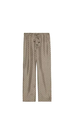 GG Supreme Print Silk Pants - Beige/Ebony