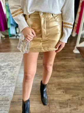 Gold Faux Croc Skort