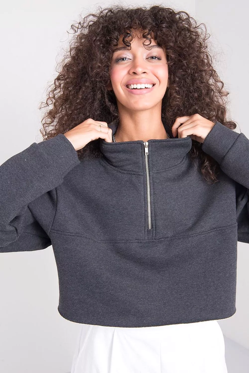 Grey 1/2 Zip Sweatshirt by Sally Fashion