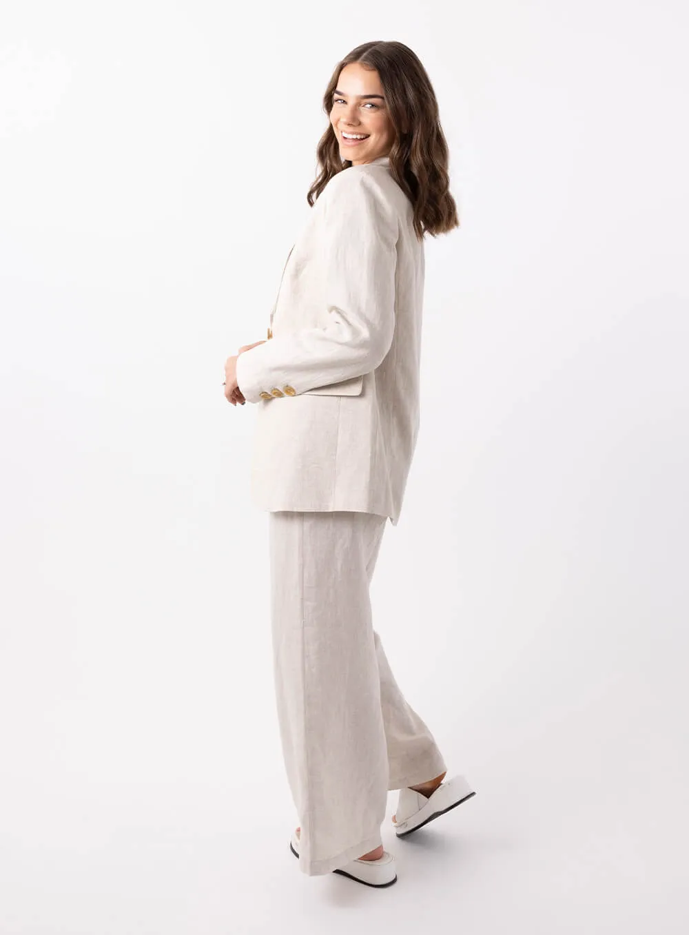 Harper Linen Blazer-OATMEAL