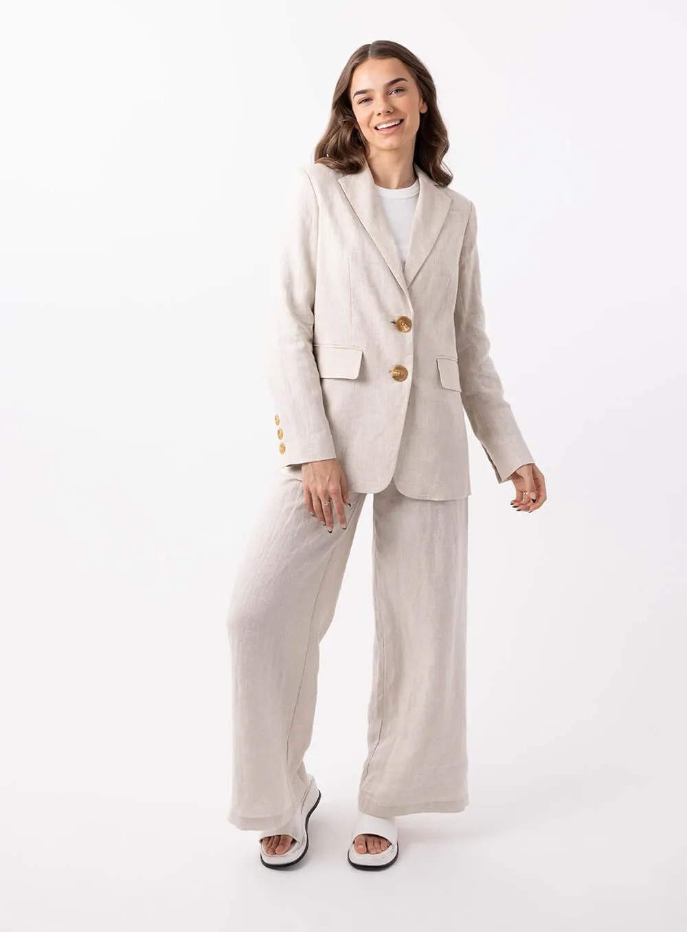 Harper Linen Blazer-OATMEAL