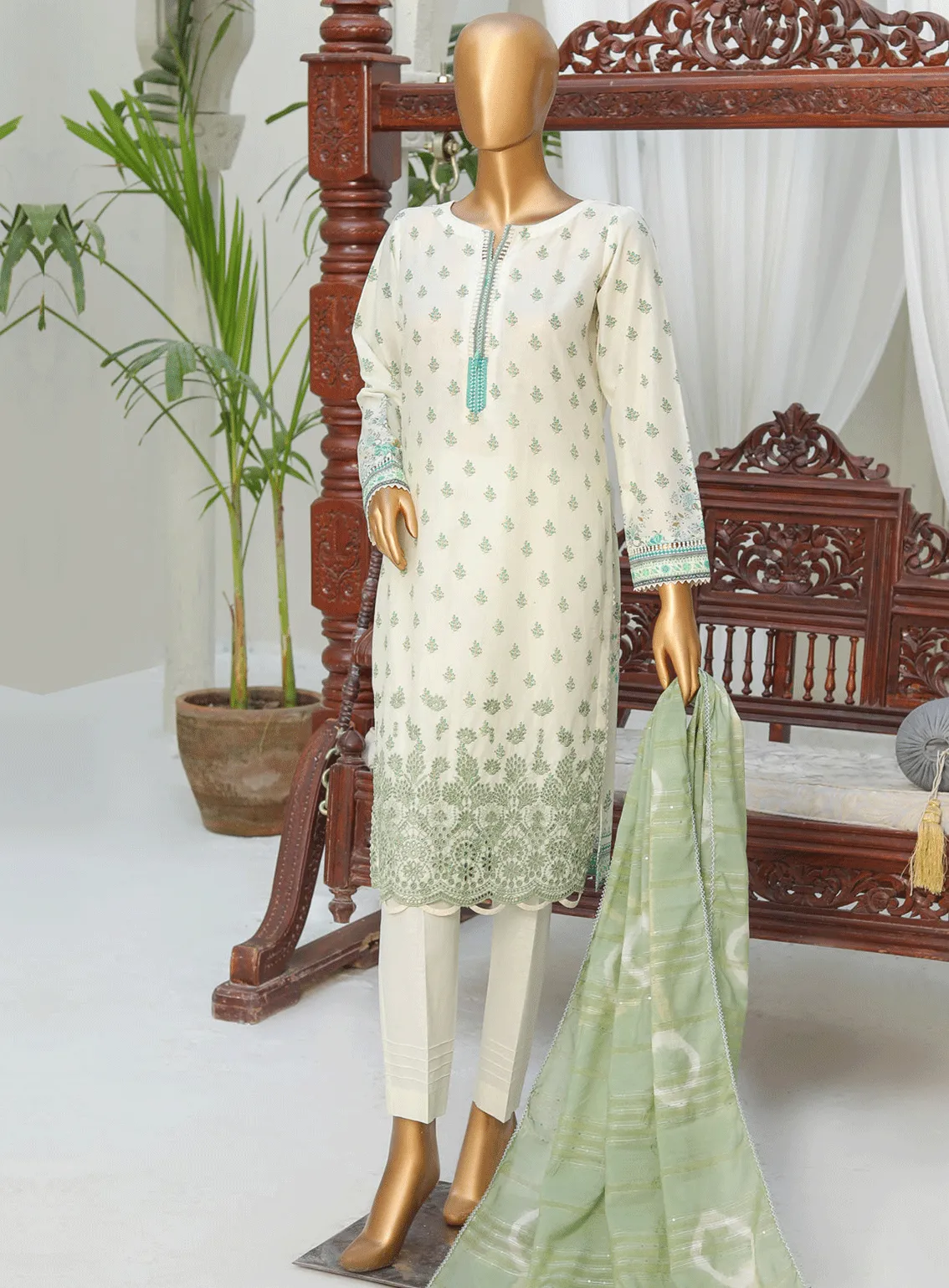 HZ Textile Embroidered Cotton Lawn Unstitched 3 Piece Suit - HZ23BD 18542