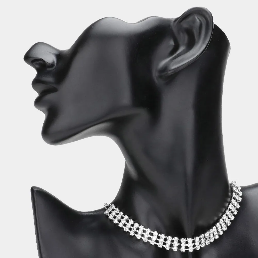 iLLASPARKZ 3Rows Rhinestone Evening Choker Necklace