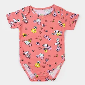 Infant Unisex  Romper Character & flower-PEACH NECT