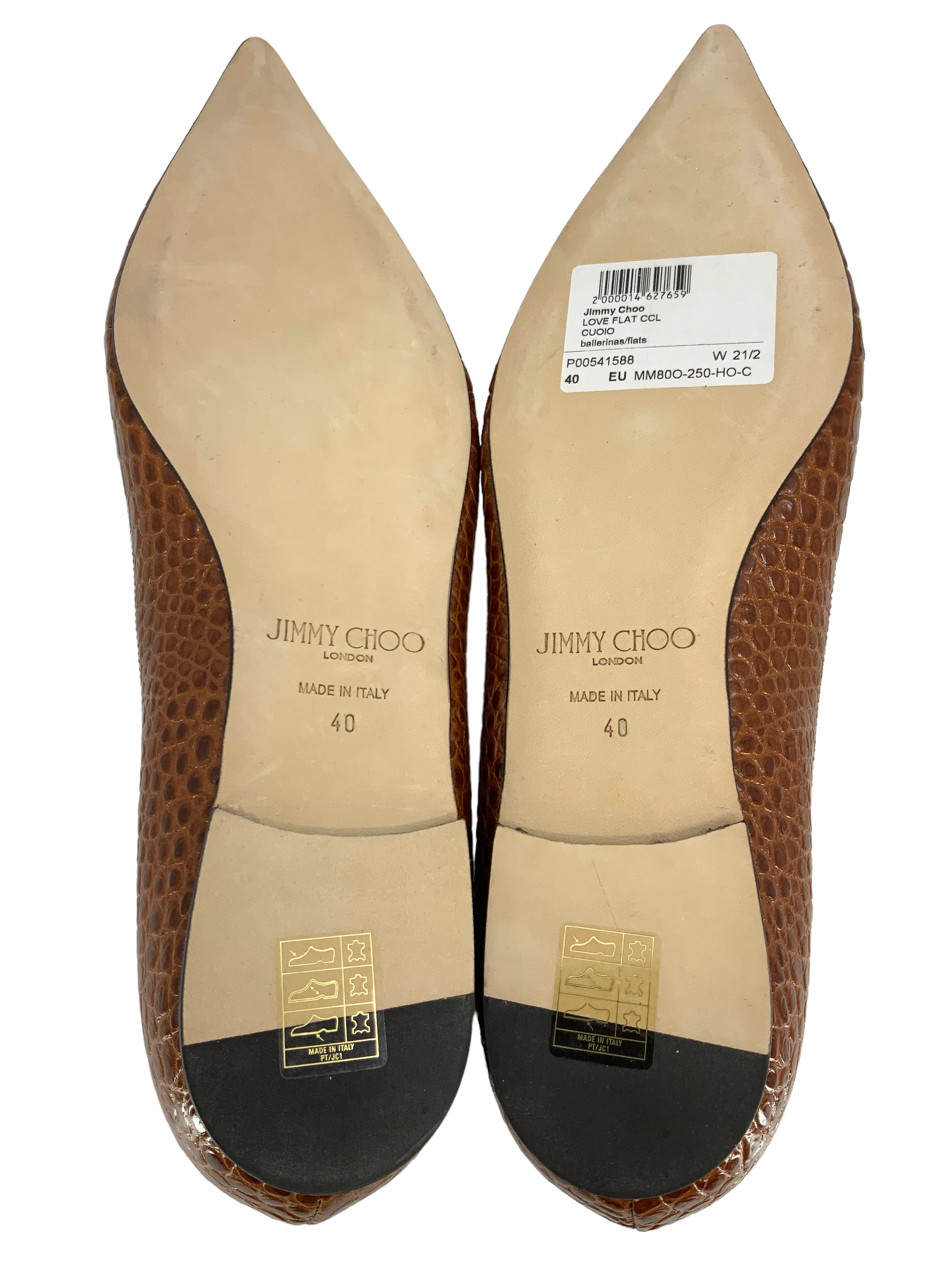 Jimmy Choo Croc Embossed Love Flats Size 10