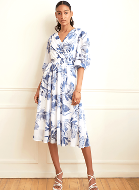 Joseph Ribkoff Blue & Vanilla Flowing Dress - 221344