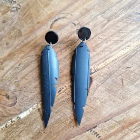 Joyce Pierce - Inner Tube Feather Earrings with Black Button Top