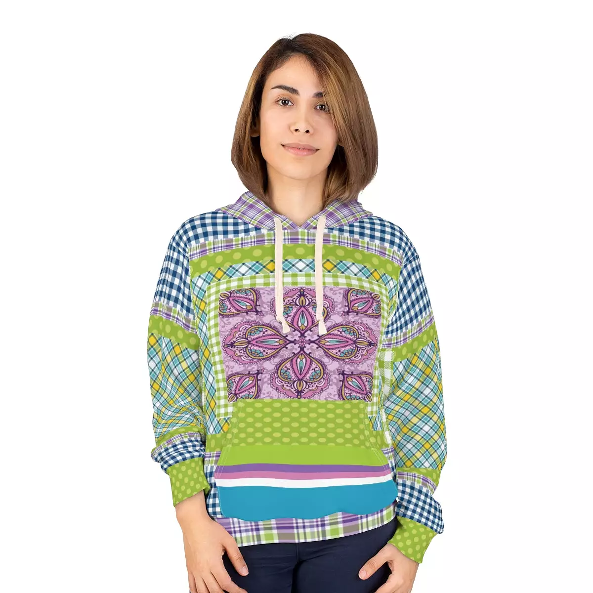 Kaleido-Scape Plaid Patchwork Unisex Pullover Hoodie