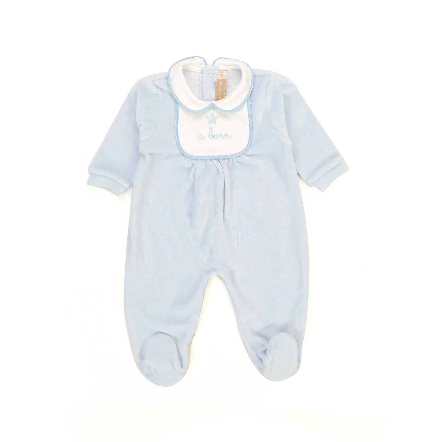 La Stupenderia Light Blue Romper With Hand Embroidery For Baby