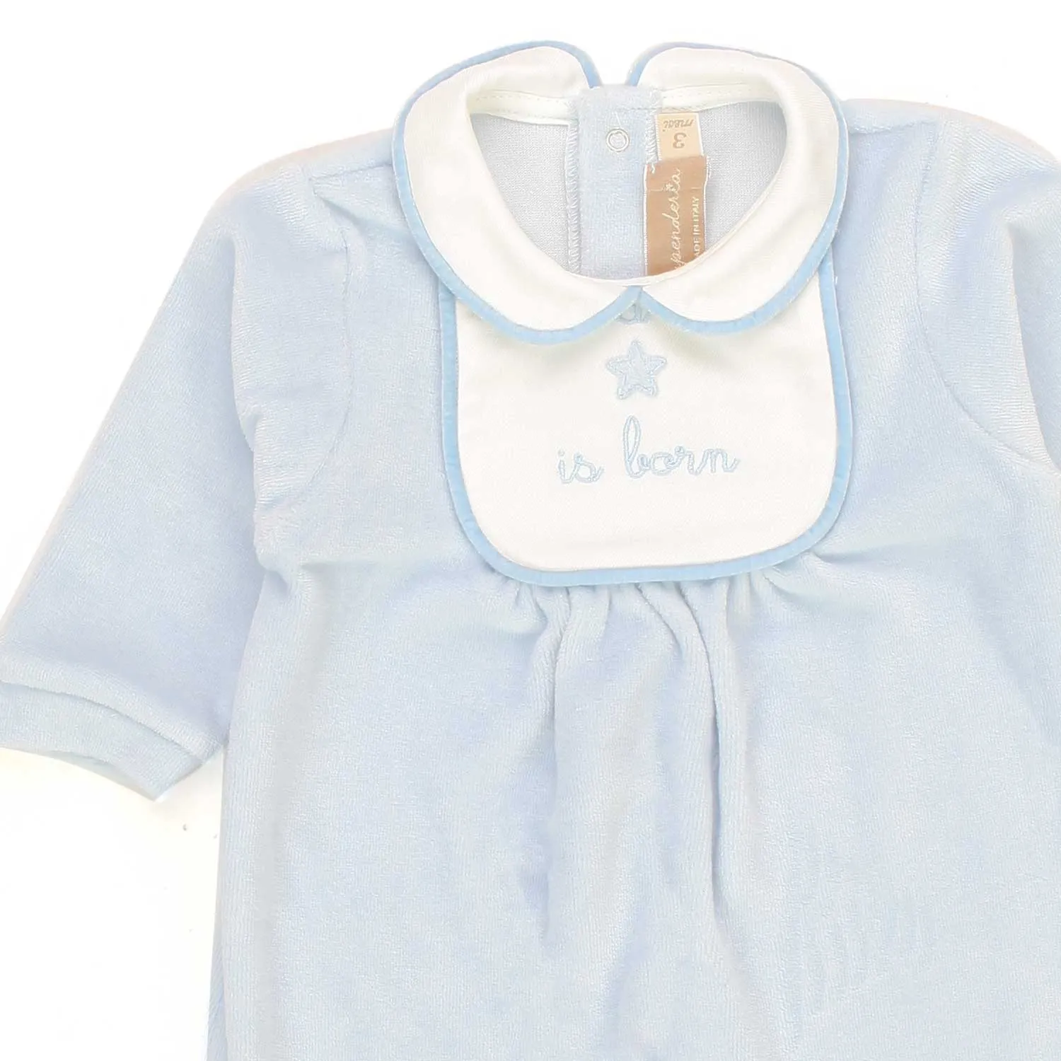 La Stupenderia Light Blue Romper With Hand Embroidery For Baby