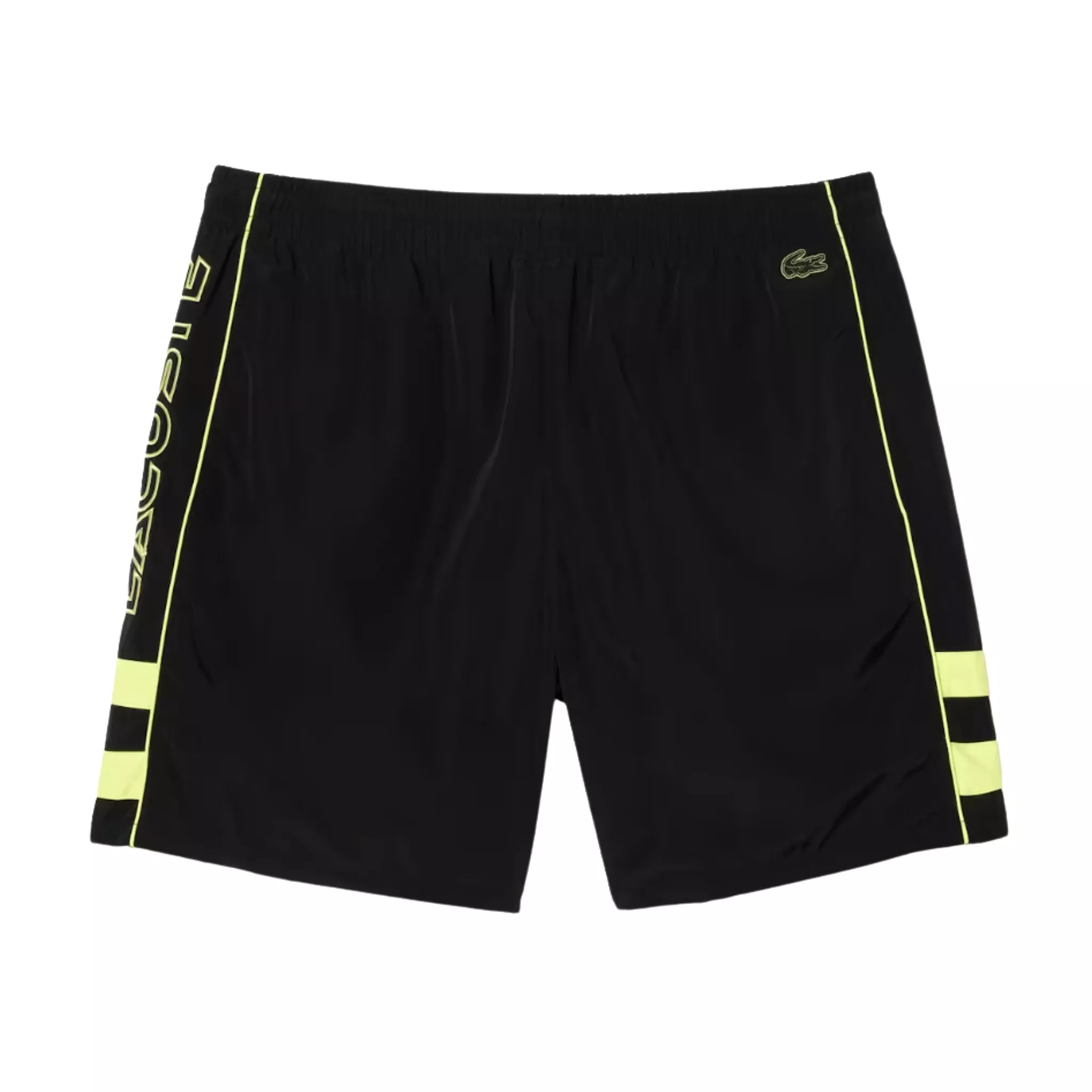 Lacoste Men's Relaxed Fit Embroidered Shorts (Black/Flash Yellow)