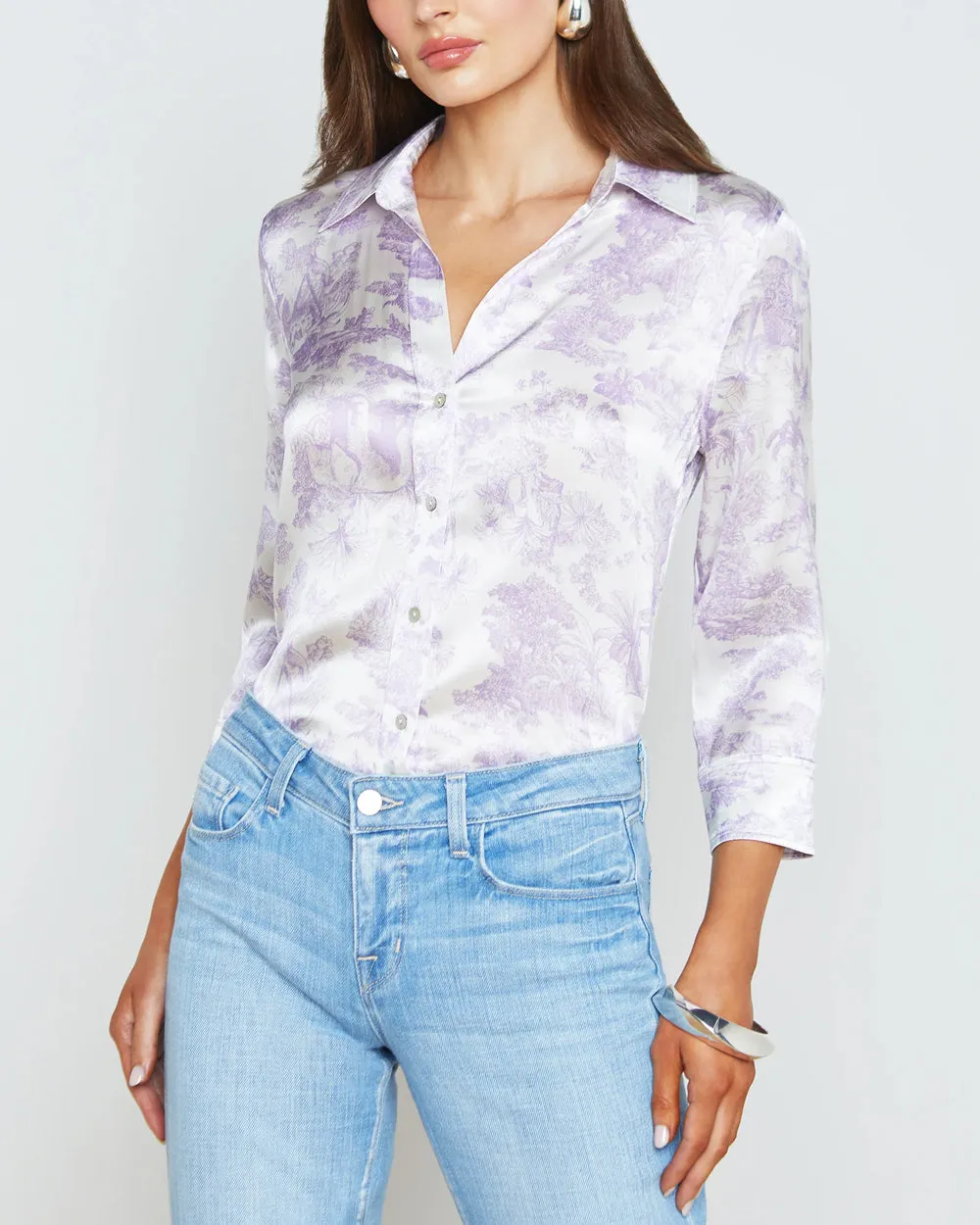 Lilac and White Toile Print Dani Blouse