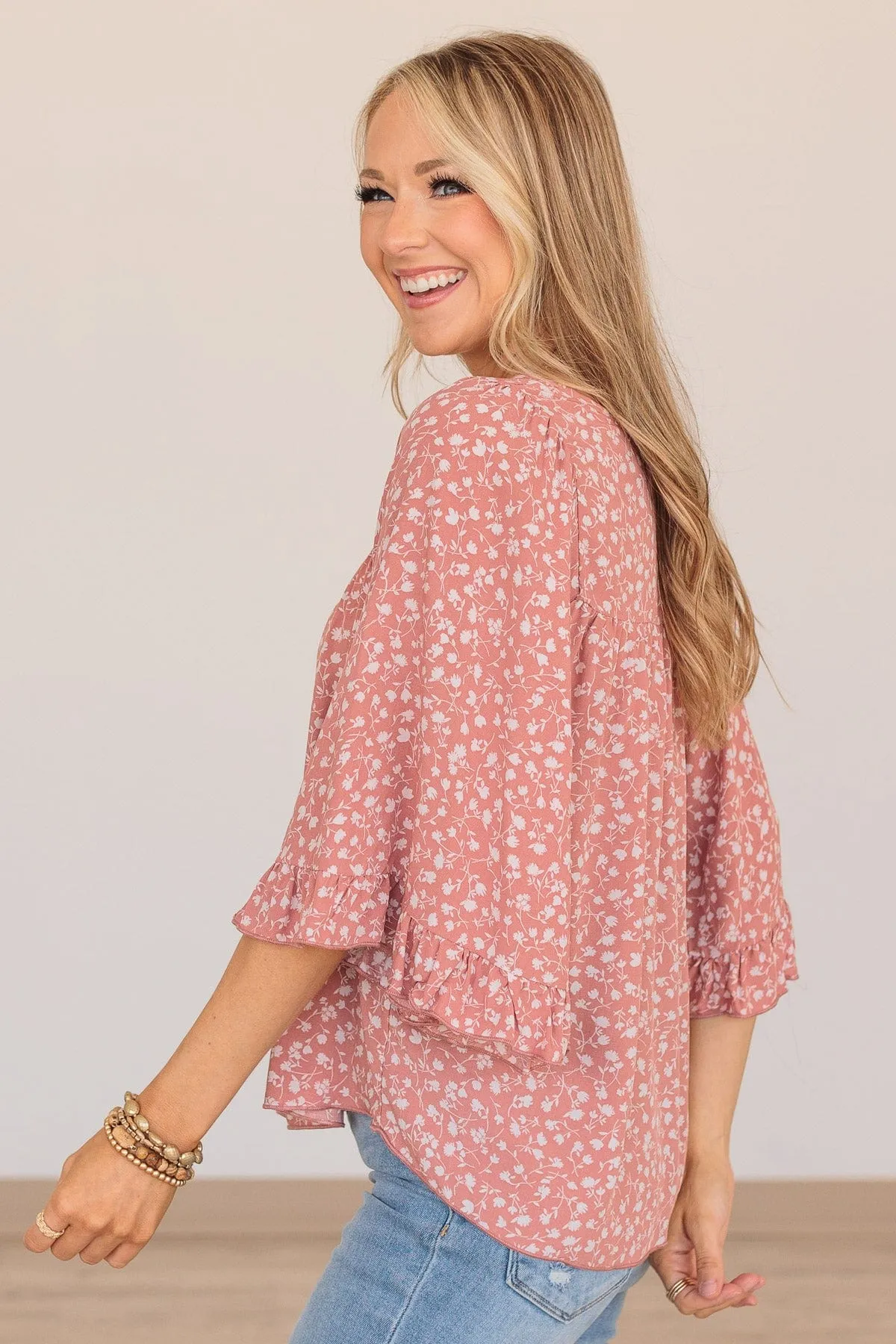 Magical Meadows Floral Blouse- Dusty Rose