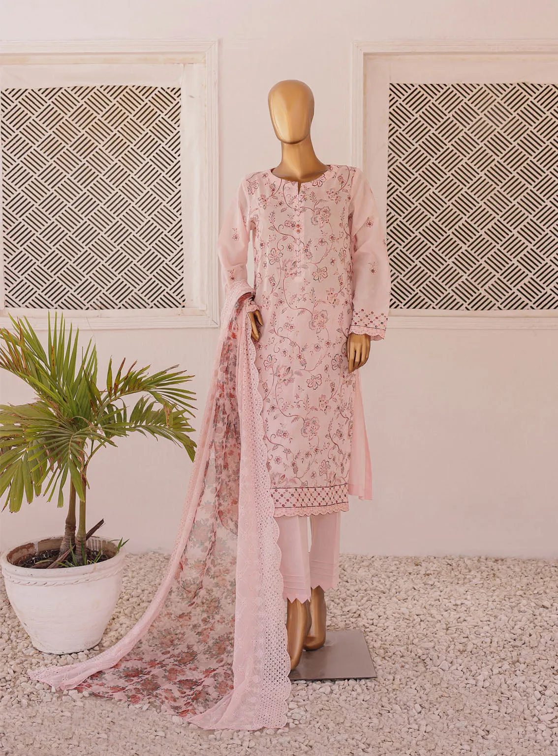 Majestic By HZ Luxury Embroidered Lawn 3 Piece Unstitched Suit HZ24M MEC-06