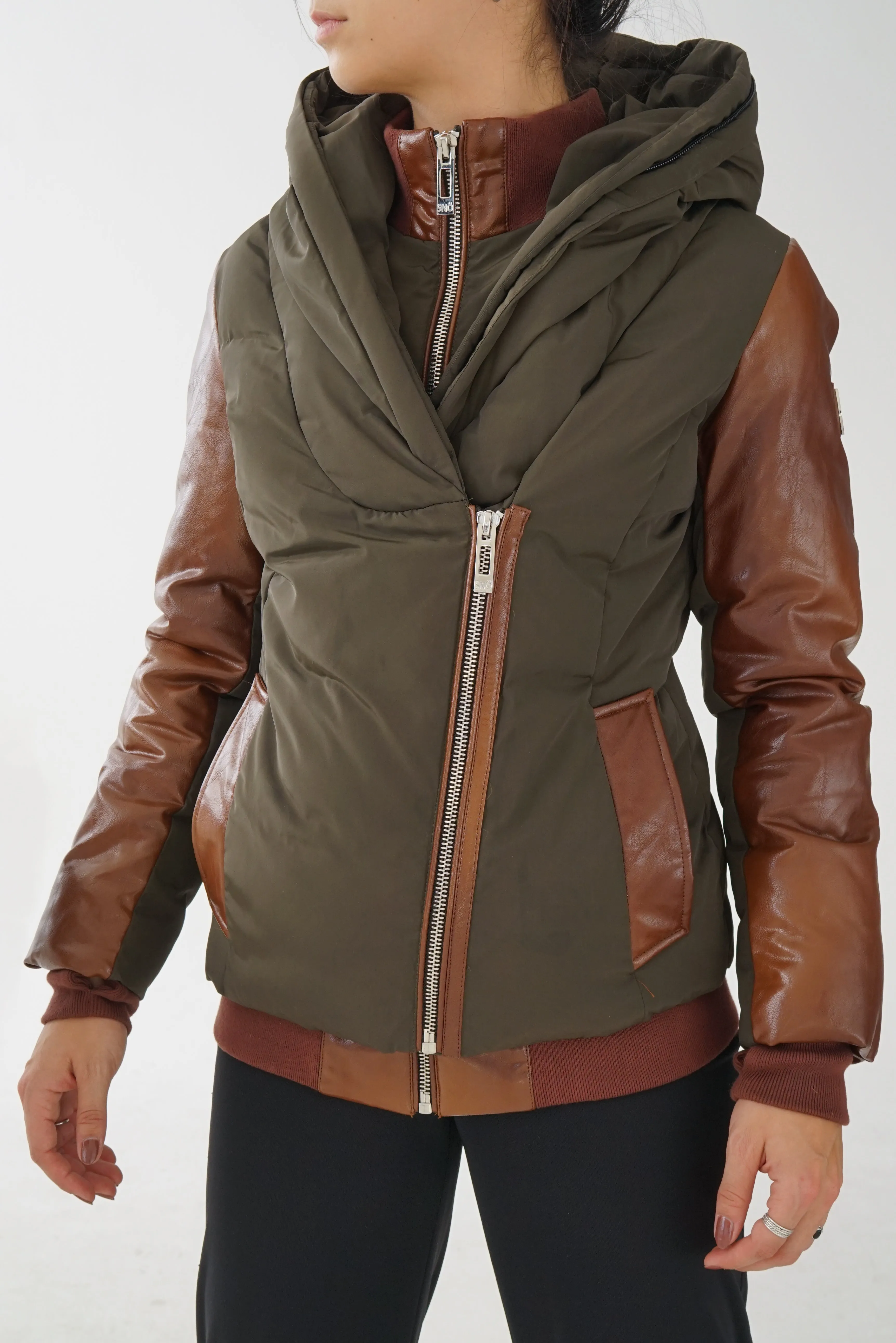 Manteau d'hiver de ville puffer en cuir de renard SN pour femme taille S